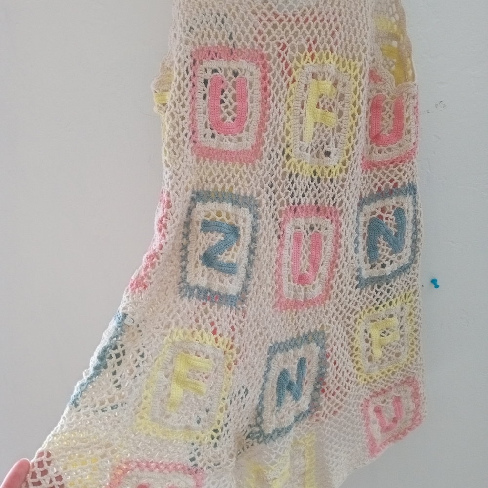 Wildfox FUN Beach Swim Cover Up Crochet Sheer Net Color Alphabet Block Large - Picture 3 of 8